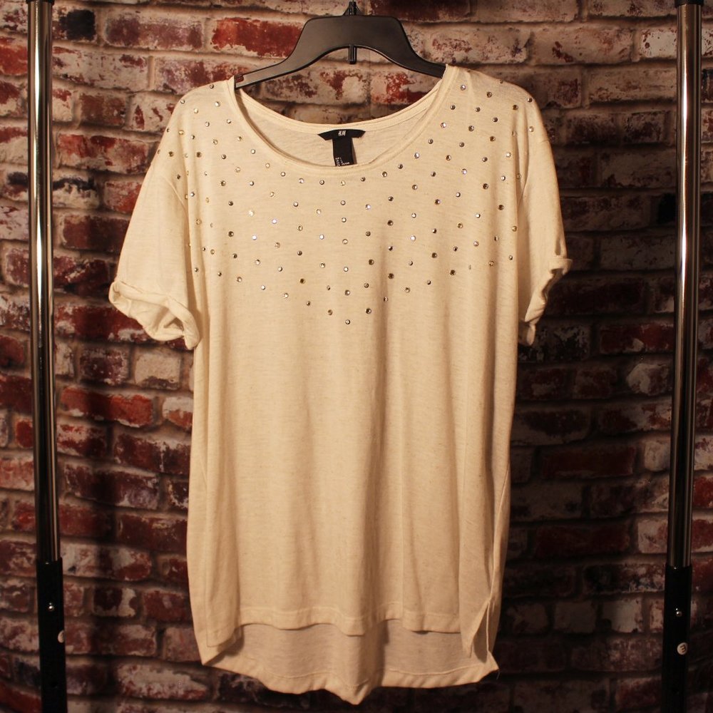 Cream White Top with Rhinestones